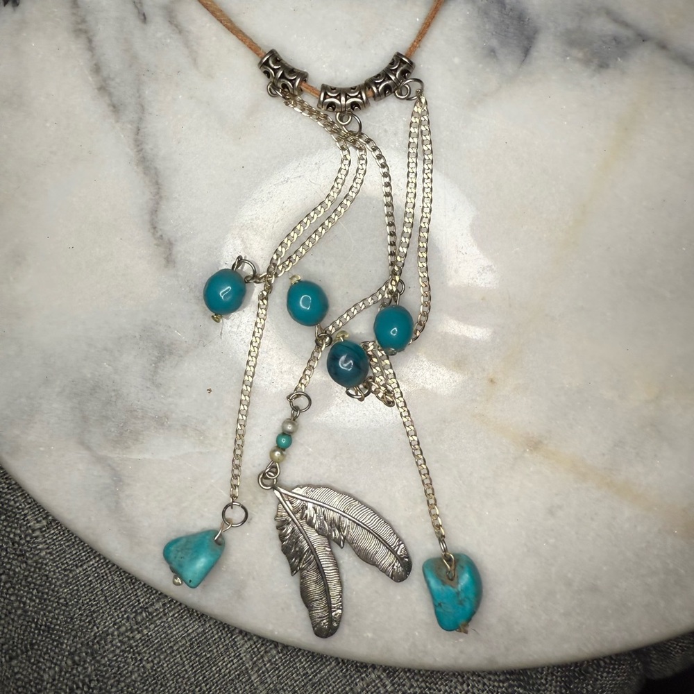 handmade turquoise & feather’s necklace - bundle.with.me.jewerly:)) - - Picture 2 of 5